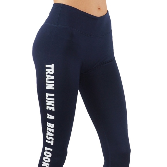 Yoga Power Flex Dry-Fit Side Word leggings Compression mid waist Workout - Picture 2 of 4